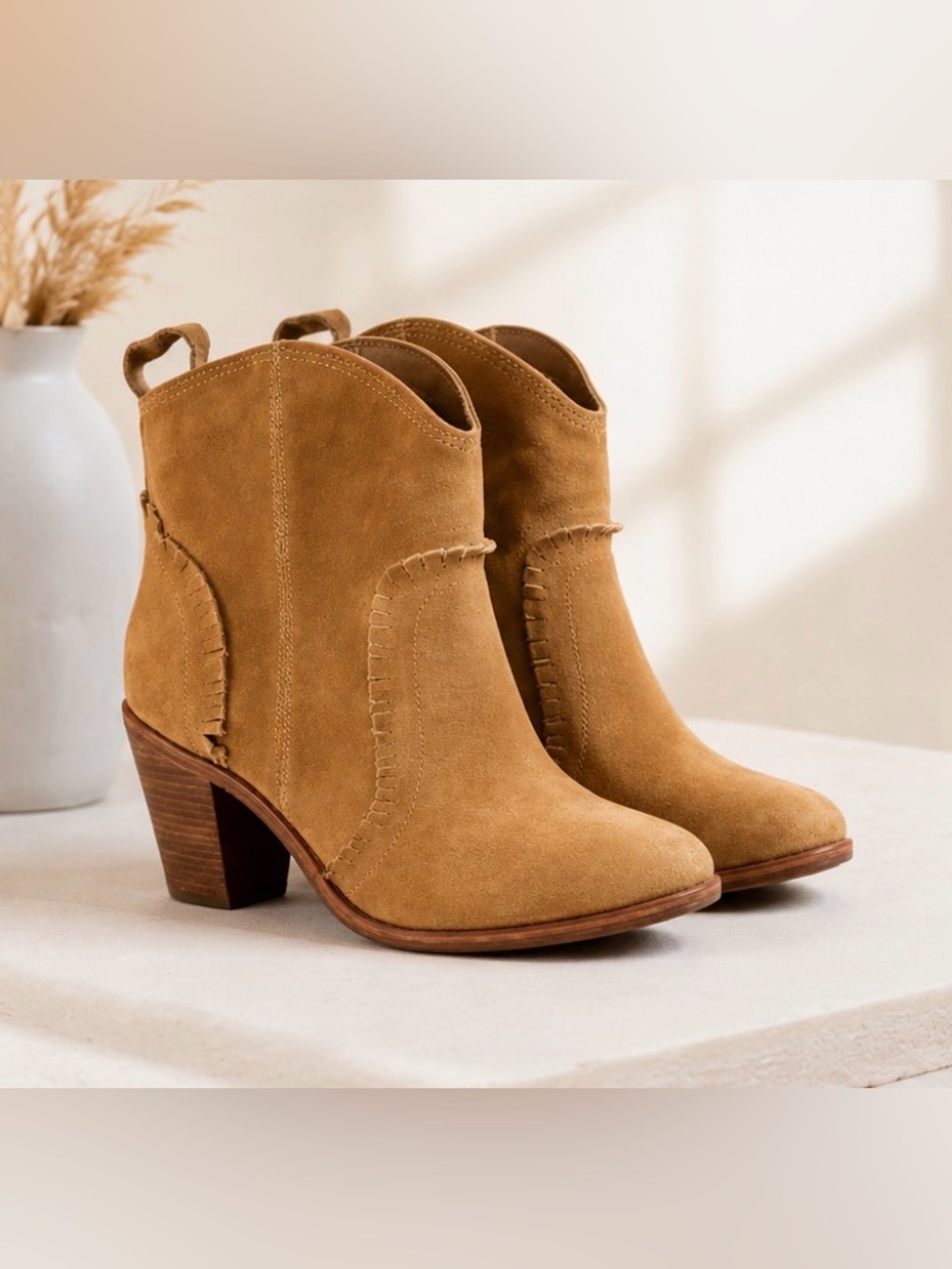 Joie Mathilde Women's Tan Suede Ankle Boots - Classic Western Heel